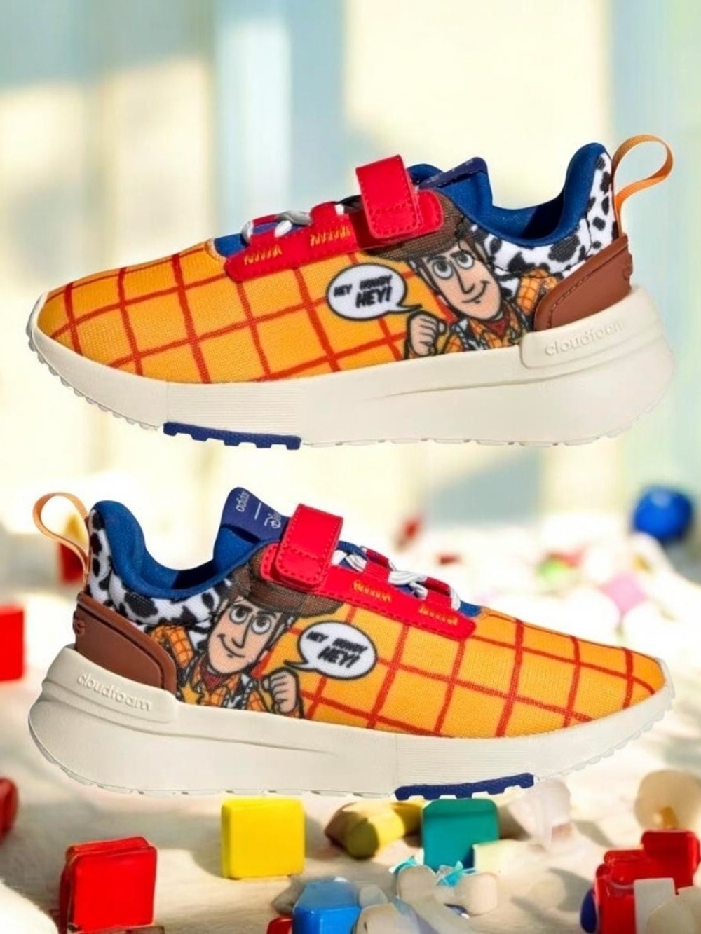Addidas X Disney Kids Yellow Woody Plaid Slip-On Sneakers
